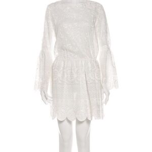 White Lace Long-Sleeve Mini Dress with Bell Sleeves